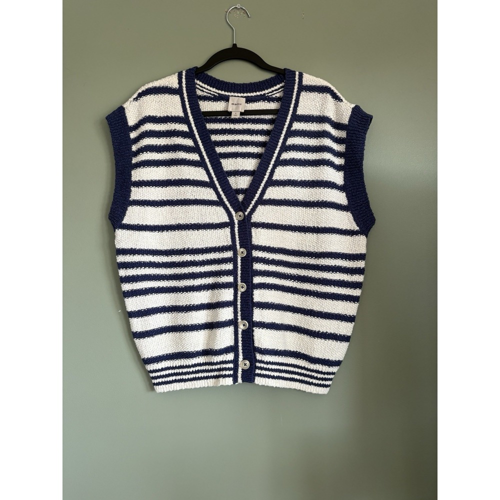 Maeve Slouchy Sweater Vest Blue and White Stripe Oversized Fit size Small